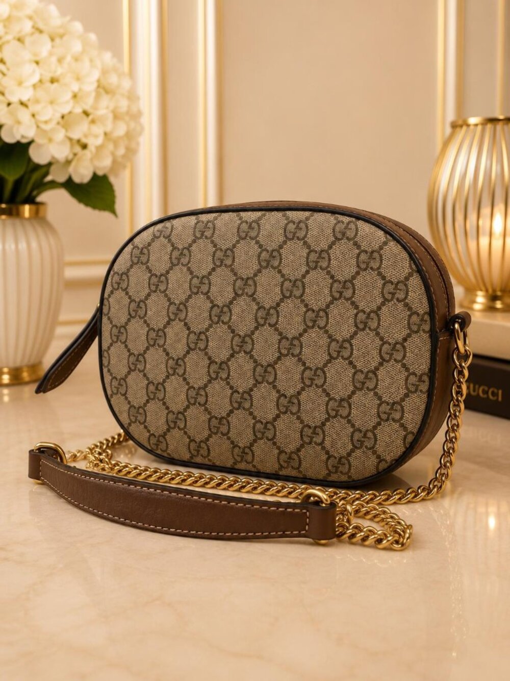 Authentic Gucci GG Supreme Mini Chain Crossbody Bag